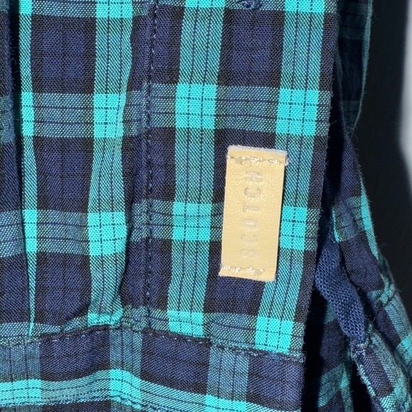 Scotch & Soda Luxury Garment Men’s Plaid Button Down Shirt Size M - Teal & Navy - Picture 9 of 13